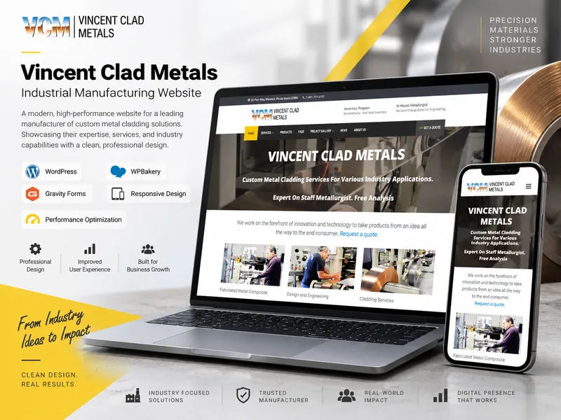 Vincent Clad Metals website portfolio preview